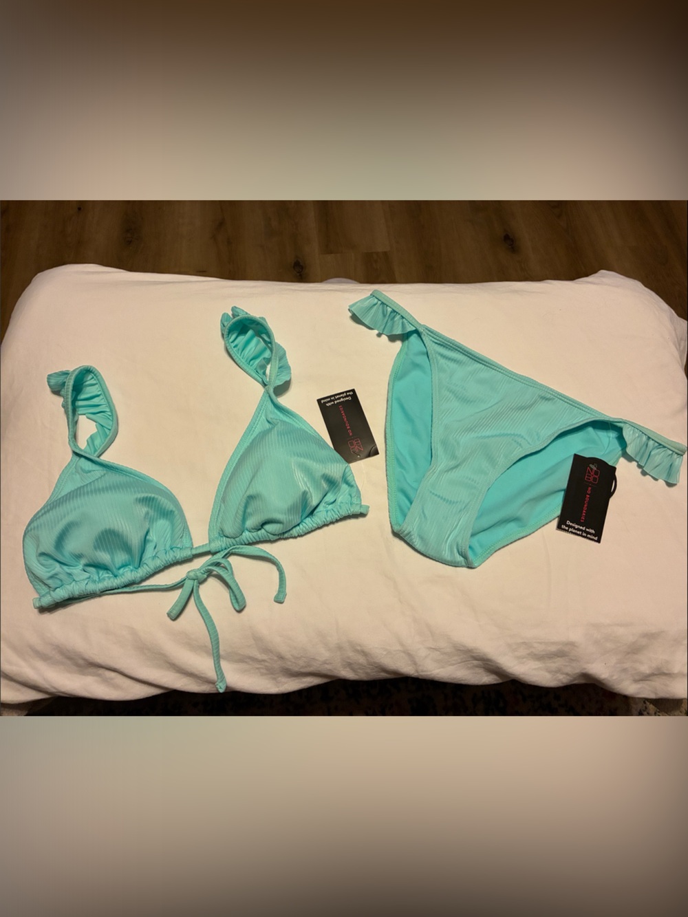 No Boundaries Aqua Ribbed Triangle Bikini Set
